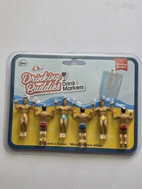 NPW Drinking Buddies ~ Drink Markers 2.5"  Muscle Hunks Party Fun! Set of 6